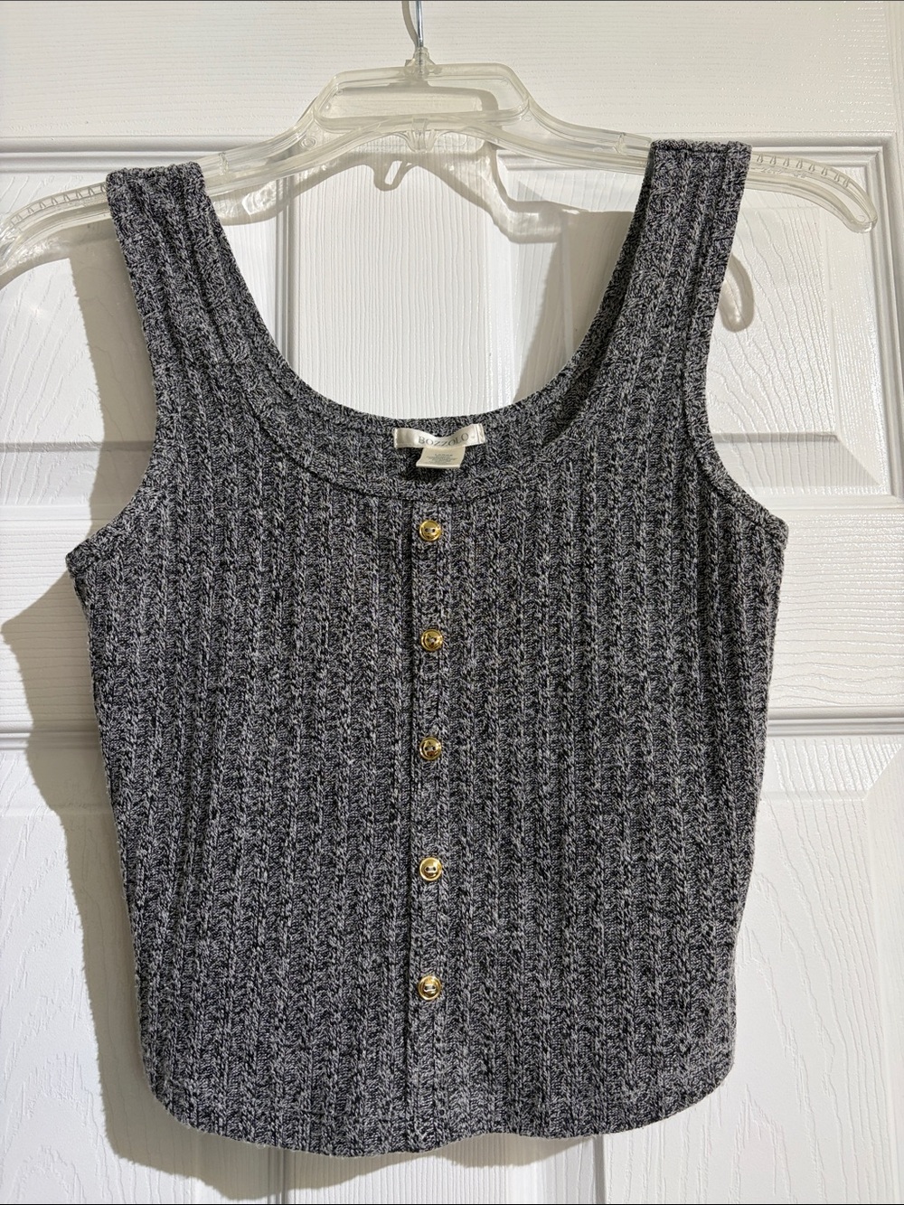 Bozzolo Gray Ribbed Knit Button-Front Tank Top Crop Size L